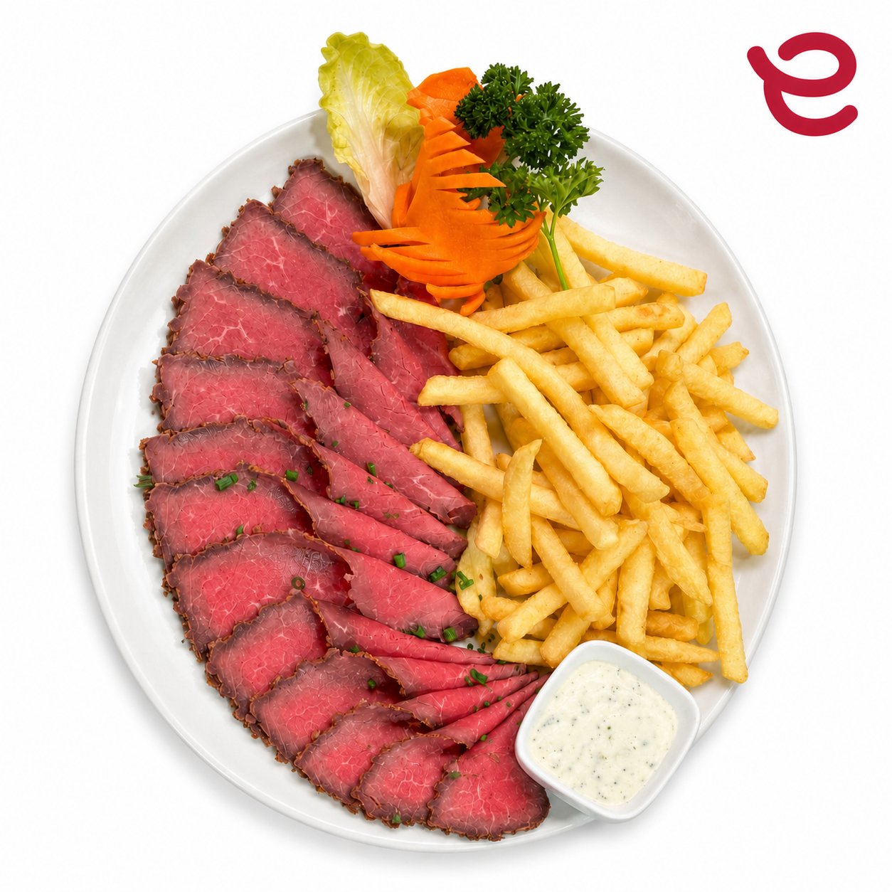 Roastbeefteller mit Frites und Tartarsauce